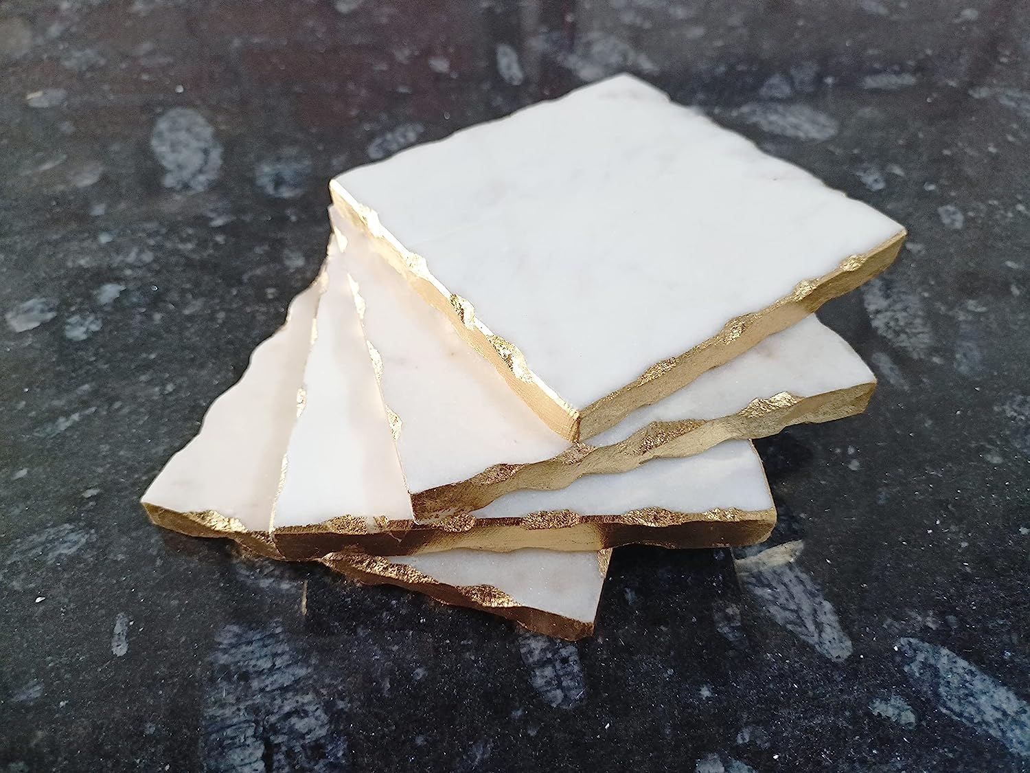 Square Marble Coasters With Gold Trim