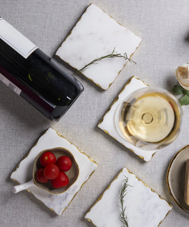 Square Marble Coasters With Gold Trim