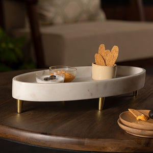 Raised Marble + Brass Footed Platter