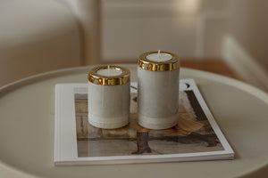 Marble Brass Inlay Tealight Holders, Set of 2